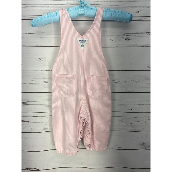 Vintage Osh Kosh Girls Pink & White Striped Overalls Size 12m - Picture 2 of 7